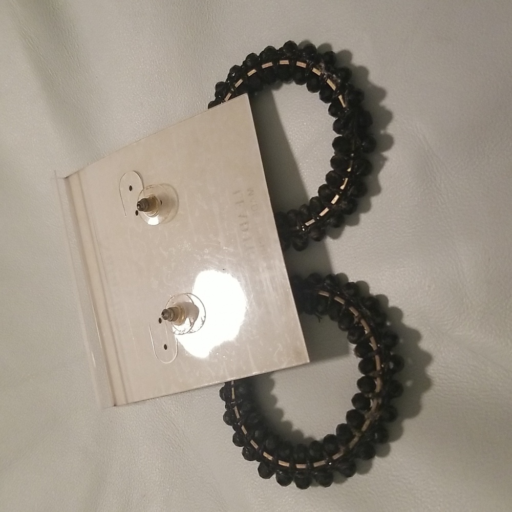 Natasha Sparkling Black Beaded Hoop Earrings; Lead Compliant - Picture 4 of 4